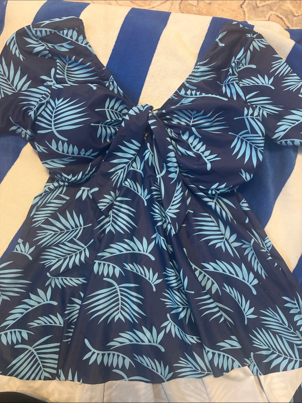 Blue Palm-Print Women's Swim top